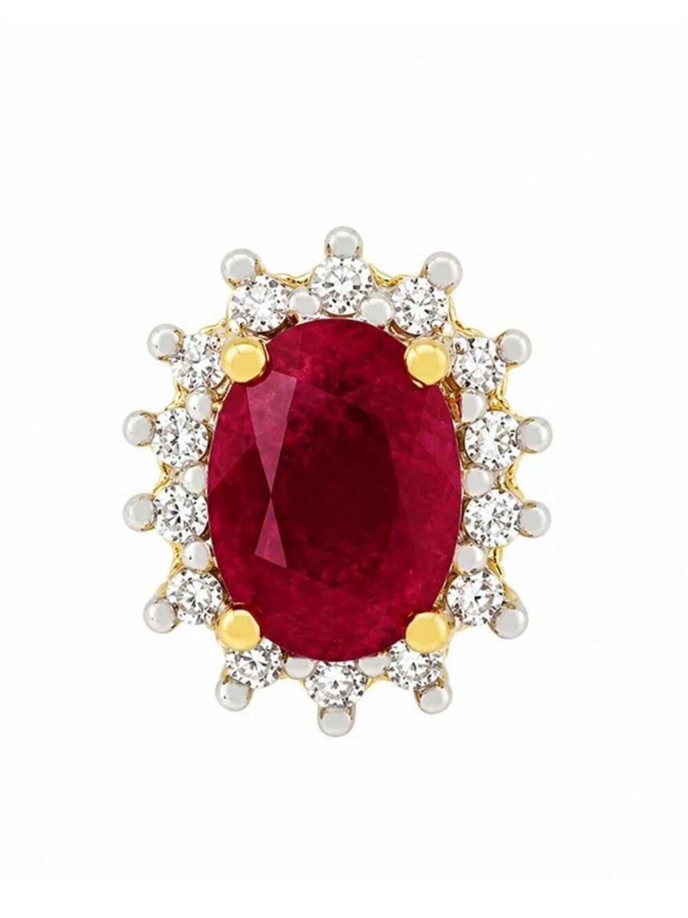 Genuine Ruby & Diamonds Single Earring 14k Yellow Gold